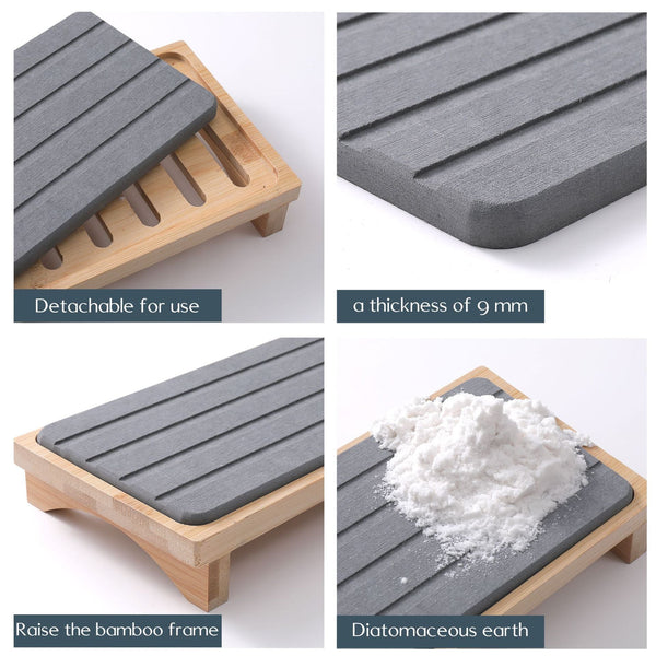 Light Grey Natural Diatomaceous Earth Absorbent Drying Tray With Bamboo Base Quick Stone Mat For Kitchen & Bathroom Sink Other Bathroom Accessories
