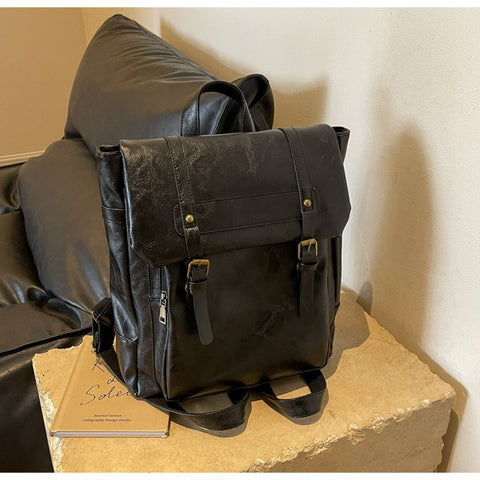 Black Style Pu Leather Backpack Large Capacity Women's Rucksack For University Commute & Travel Women's Bags & Handbags