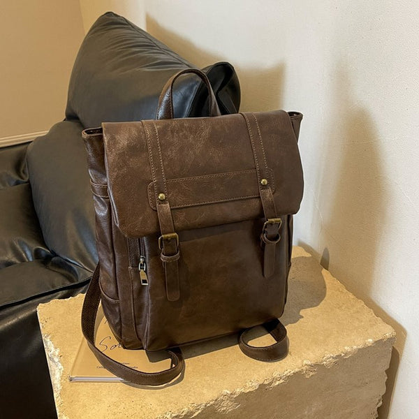 Brown Style Pu Leather Backpack Large Capacity Women's Rucksack For University Commute & Travel Women's Bags & Handbags