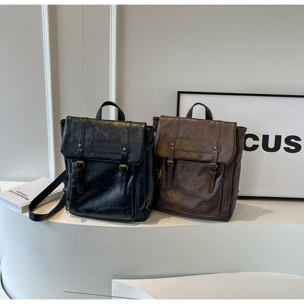 Brown Style Pu Leather Backpack Large Capacity Women's Rucksack For University Commute & Travel Women's Bags & Handbags