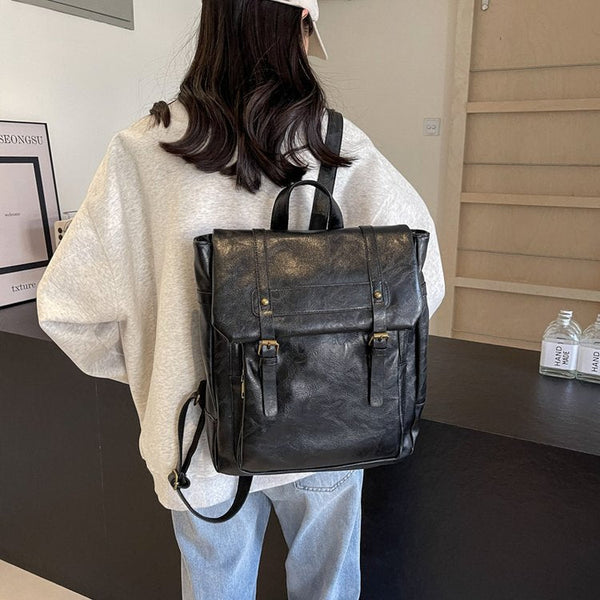 Brown Style Pu Leather Backpack Large Capacity Women's Rucksack For University Commute & Travel Women's Bags & Handbags