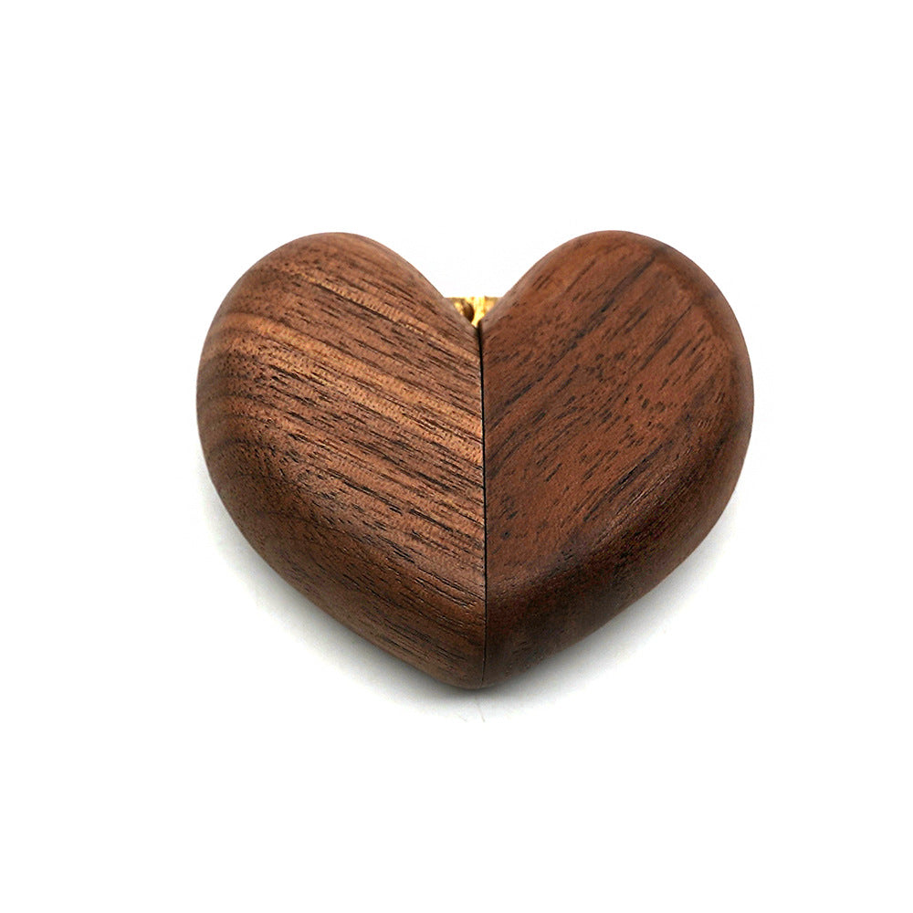 Brown Elegant Walnut Wood Heart Ring Box Magnetic Closure For Proposal Engagement & Wedding Jewelry Jewellery Boxes