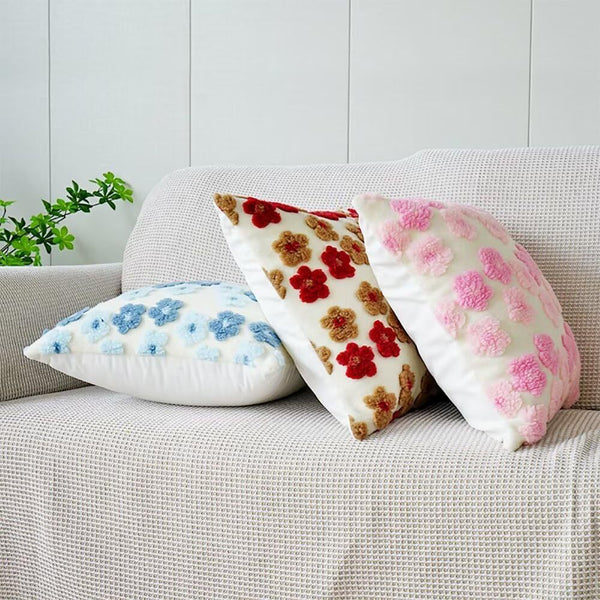 Red And Brown Charming 3D Floral Plush Cushion Covers Set Of 4 45X45cm Soft Faux Lambswool Pillowcases For Sofa & Bed Decor Pillow Cases