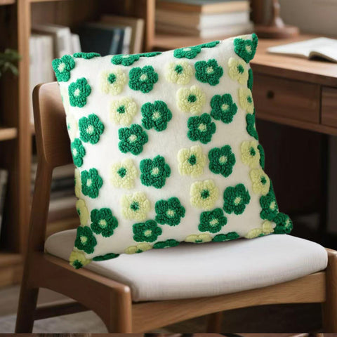 Green And Yellow Charming 3D Floral Plush Cushion Covers Set Of 4 45X45cm Soft Faux Lambswool Pillowcases For Sofa & Bed Decor Pillow Cases