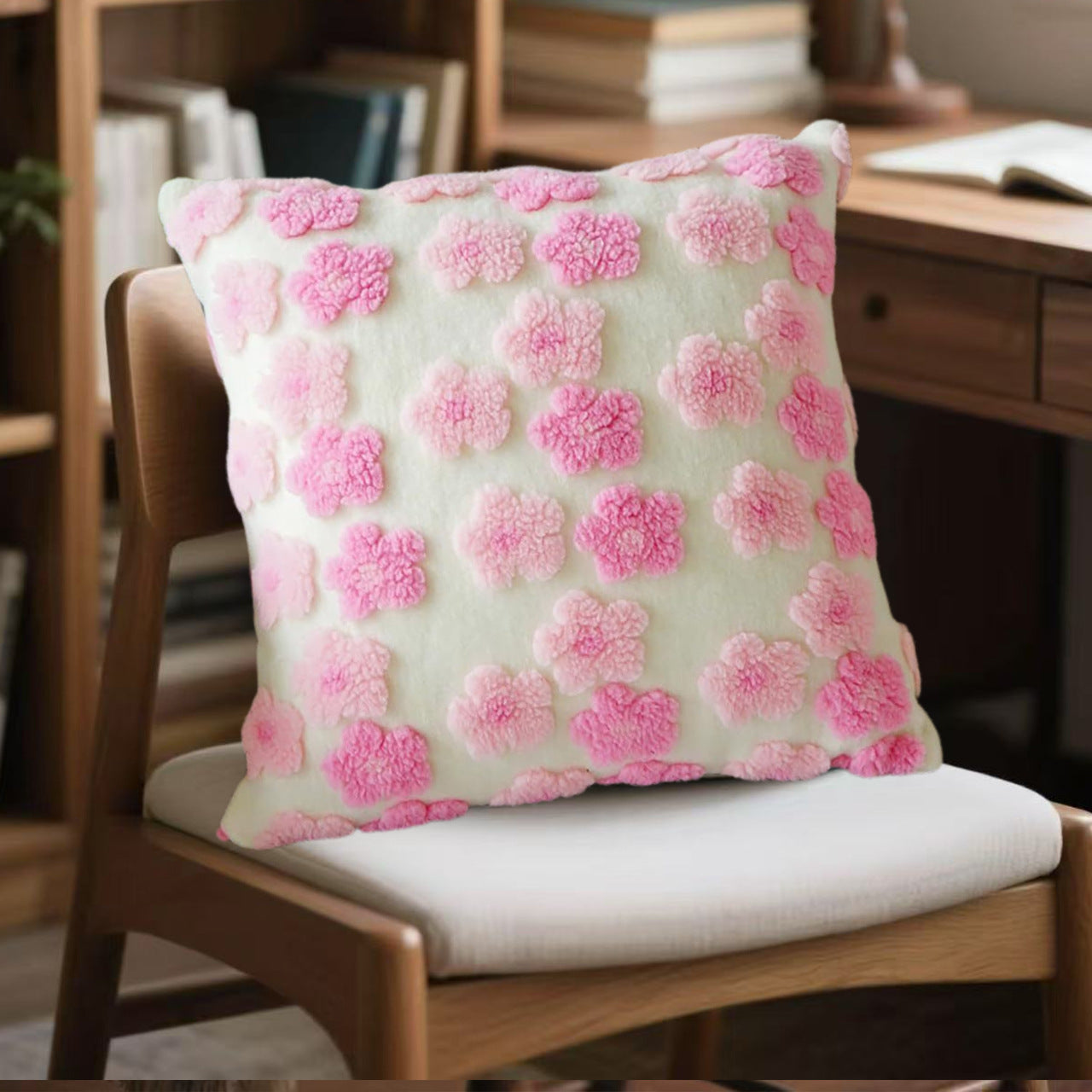 Pink Charming 3D Floral Plush Cushion Covers Set Of 4 45X45cm Soft Faux Lambswool Pillowcases For Sofa & Bed Decor Pillow Cases