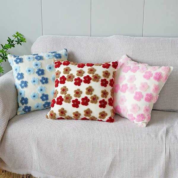 Pink Charming 3D Floral Plush Cushion Covers Set Of 4 45X45cm Soft Faux Lambswool Pillowcases For Sofa & Bed Decor Pillow Cases