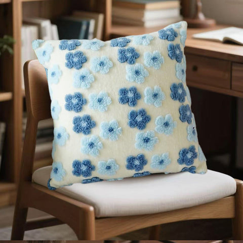 Blue Charming 3D Floral Plush Cushion Covers Set Of 4 45X45cm Soft Faux Lambswool Pillowcases For Sofa & Bed Decor Pillow Cases
