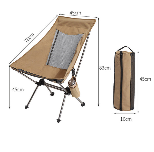 Khaki Lightweight Portable Folding Camping Chair High Back Aluminum Alloy Moon With Oxford Fabric Side Pocket & Carry Bag For Outdoor Beach Fishing Ca