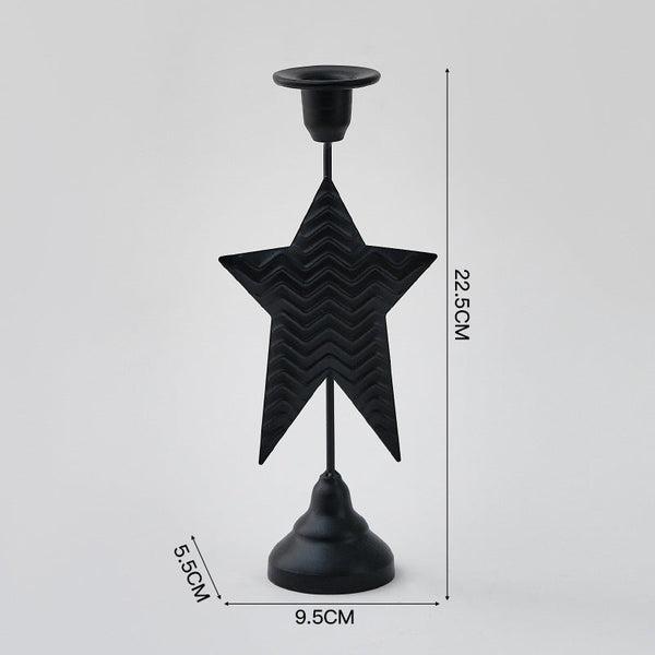 Black Elegant Star Metal Candlestick Holder Decorative Taper Stand For Home Tabletop & Special Occasions Candle Holders & Accessories