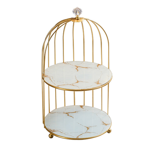 Gold And White Elegant 2 Tier Birdcage Cosmetic Organizer Wrought Iron Countertop Storage Rack For Skincare Makeup & Jewelry Makeup Bags & Cases