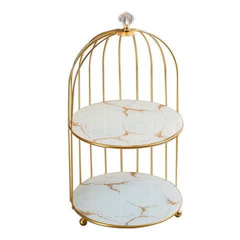 Gold And White Elegant 2 Tier Birdcage Cosmetic Organizer Wrought Iron Countertop Storage Rack For Skincare Makeup & Jewelry Makeup Bags & Cases