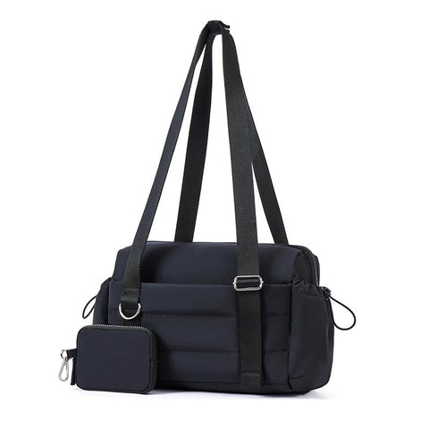 Black Chic Women's Mini Gym Duffel Bag Lightweight Nylon Shoulder Tote With Wet Pocket Multiple Compartments & Removable Pouch Women's Bags & Handbags