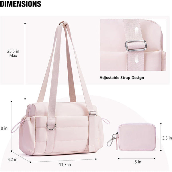 Pink Chic Women's Mini Gym Duffel Bag Lightweight Nylon Shoulder Tote With Wet Pocket Multiple Compartments & Removable Pouch Women's Bags & Handbags