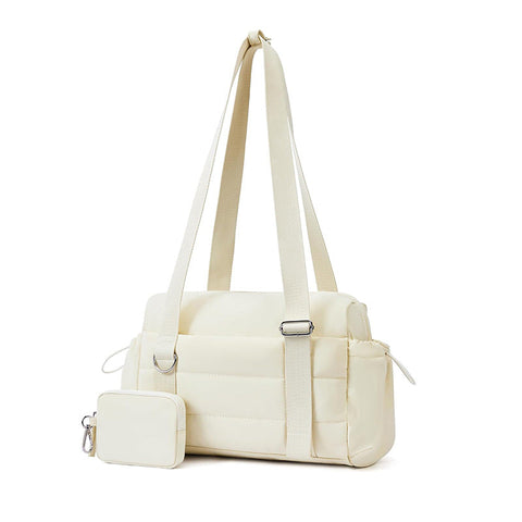 Beige Chic Women's Mini Gym Duffel Bag Lightweight Nylon Shoulder Tote With Wet Pocket Multiple Compartments & Removable Pouch Women's Bags & Handbags