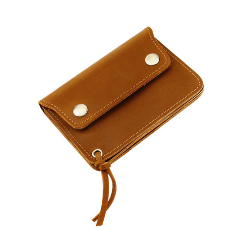 Khaki Handmade Crazy Horse Leather Wallet Compact Card Holder Zippered Coin Purse With Snap Closure Wallets