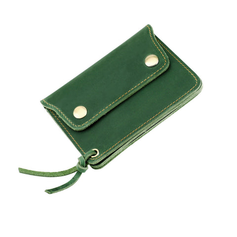 Green Handmade Crazy Horse Leather Wallet Compact Card Holder & Zippered Coin Purse With Snap Closure Wallets
