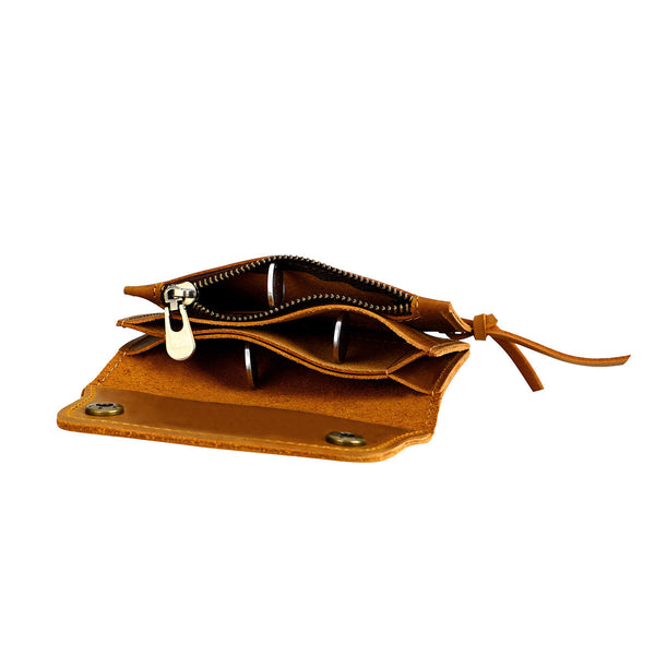 Green Handmade Crazy Horse Leather Wallet Compact Card Holder & Zippered Coin Purse With Snap Closure Wallets
