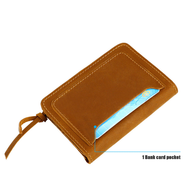 Green Handmade Crazy Horse Leather Wallet Compact Card Holder & Zippered Coin Purse With Snap Closure Wallets