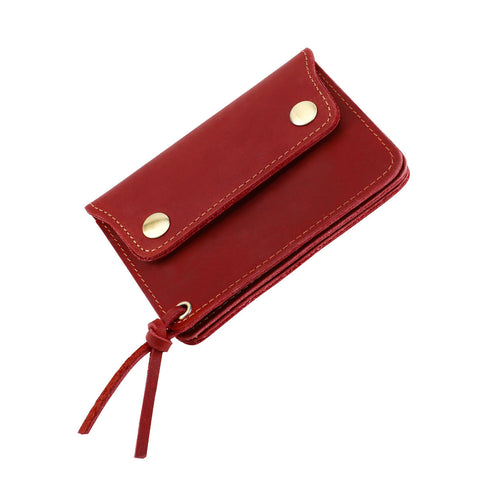 Red Handmade Crazy Horse Leather Wallet Compact Card Holder & Zippered Coin Purse With Snap Closure Wallets