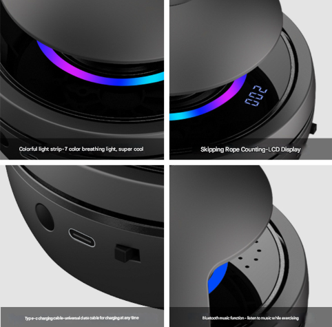 White Smart Electric Jump Rope Machine With Bluetooth Music Remote Control & Led Lights Skip Jump Ropes