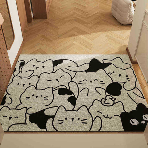 2X Stacking Cat Cartoon Pvc Coil Entrance Mats Non Slip Dirt Trapping Door 50X80cm Door Mats & Floor Mats