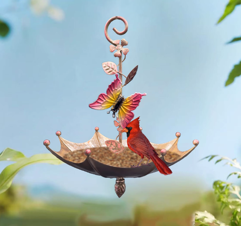 Butterfly Charming Hanging Umbrella Bird Feeder Decorative Outdoor Garden Accent Feeders