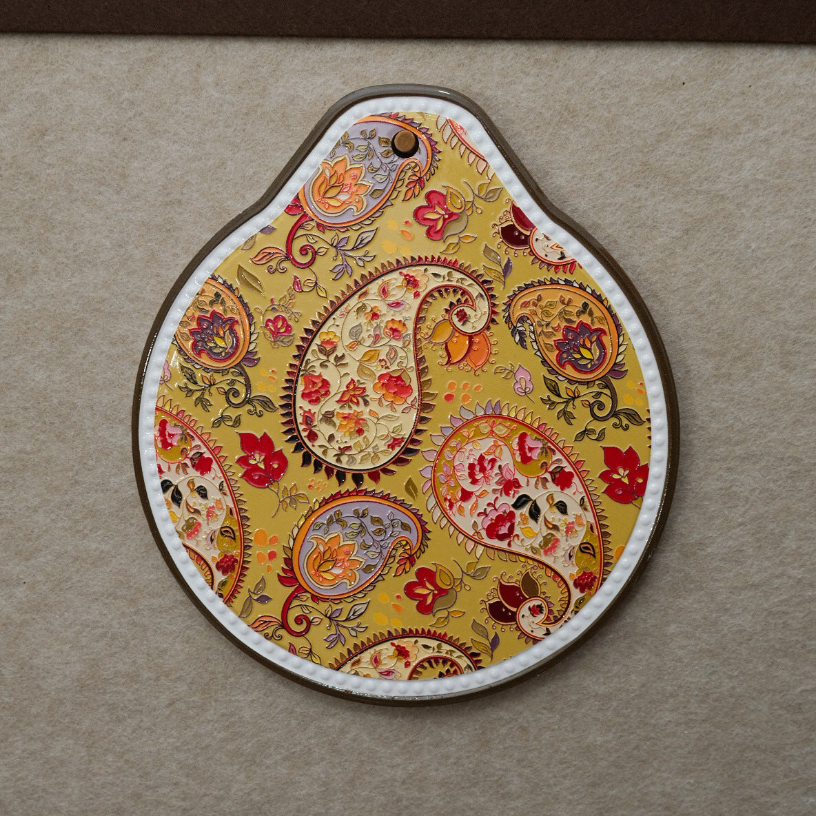 Yellow Set Of 4 Embossed Ceramic Paddle Mats Assorted Bohemian Pattern Heat Resistant Pads Oven Mitts & Potholders