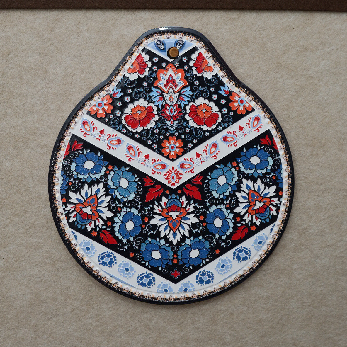 Blue Red Set Of 4 Embossed Ceramic Paddle Mats Assorted Bohemian Pattern Heat Resistant Pads Placemats