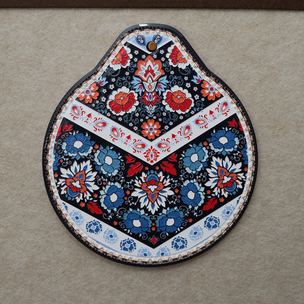 Blue Red Set Of 4 Embossed Ceramic Paddle Mats Assorted Bohemian Pattern Heat Resistant Pads Placemats