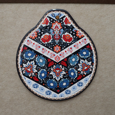 Blue Red Set Of 4 Embossed Ceramic Paddle Mats Assorted Bohemian Pattern Heat Resistant Pads Placemats