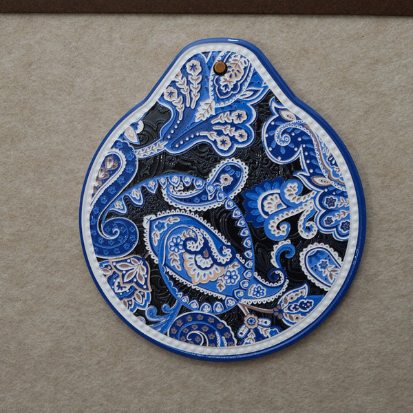 Blue Black Set Of 4 Embossed Ceramic Paddle Mats Assorted Bohemian Pattern Heat Resistant Pads Placemats