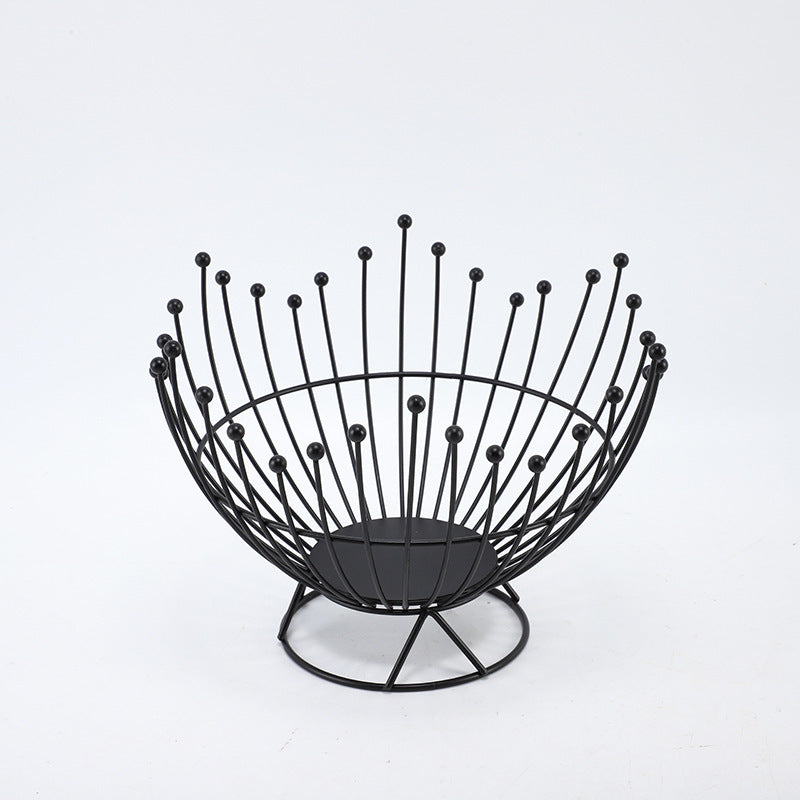 Pedestal Base Black Modern Metal Wire Fruit Basket Bowl Countertop Storage For & Snacks Bowls