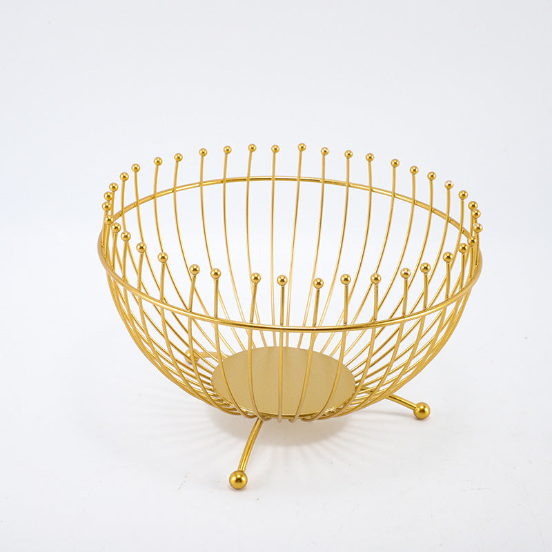 Small Feet Gold Modern Metal Wire Fruit Basket Bowl Countertop Storage Snacks Bowls