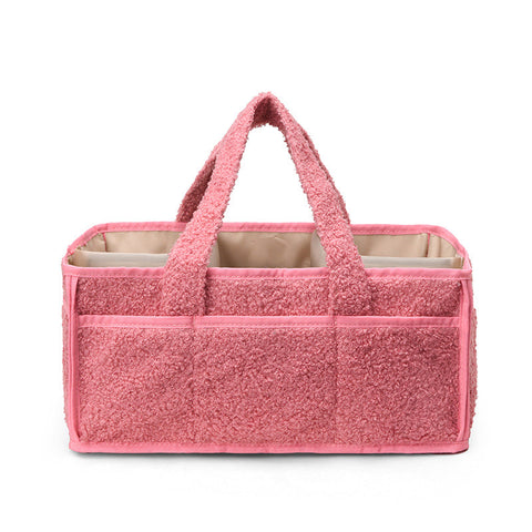 Pink Large Plush Nappy Caddy Organiser Portable Diaper Storage Bin & Nursery Tote Bag Nappy Bags