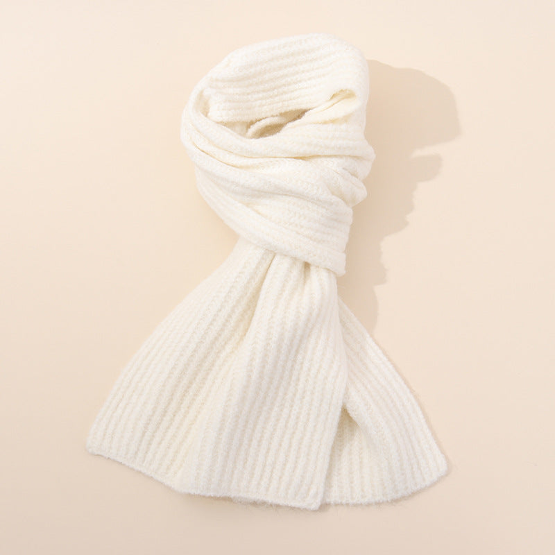 White Soft Ribbed Knit Winter Scarf Cozy Warm Wool Blend Neck Wrap 160X25cm Scarves & Wraps