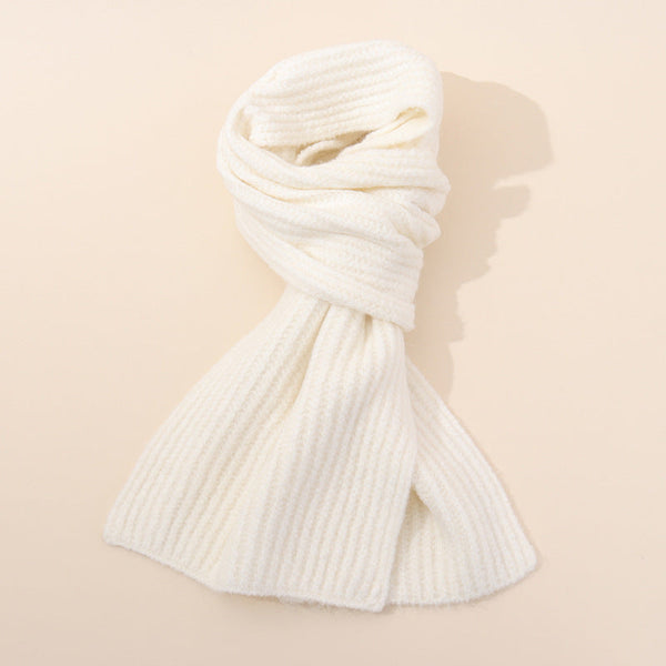 White Soft Ribbed Knit Winter Scarf Cozy Warm Wool Blend Neck Wrap 160X25cm Scarves & Wraps
