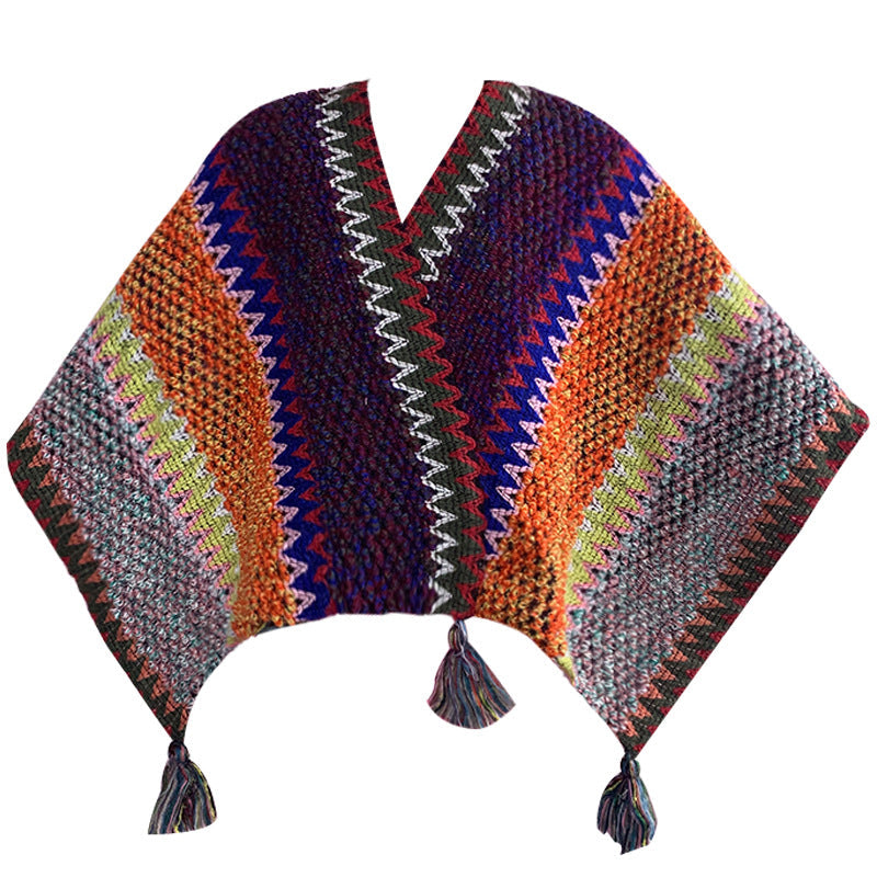 Iridescent Cozy Knitted Poncho Cape Thick Mohair Blend Winter Shawl Wrap (106X135cm) Scarves & Wraps