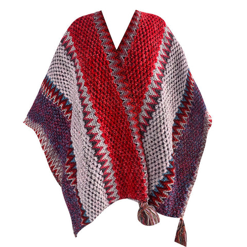 Red Cozy Knitted Poncho Cape Thick Mohair Blend Winter Shawl Wrap 106X135cm Scarves & Wraps