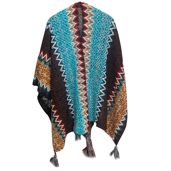 Pea Blue Cozy Knitted Poncho Cape Thick Mohair Blend Winter Shawl Wrap (106X135cm) Scarves & Wraps