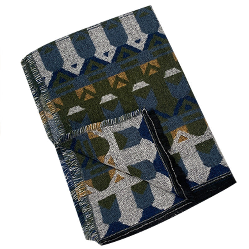 Blue Extra Large Ethnic Print Faux Lambswool Shawl Cozy Winter Wrap Scarf (70X210cm) Scarves & Wraps