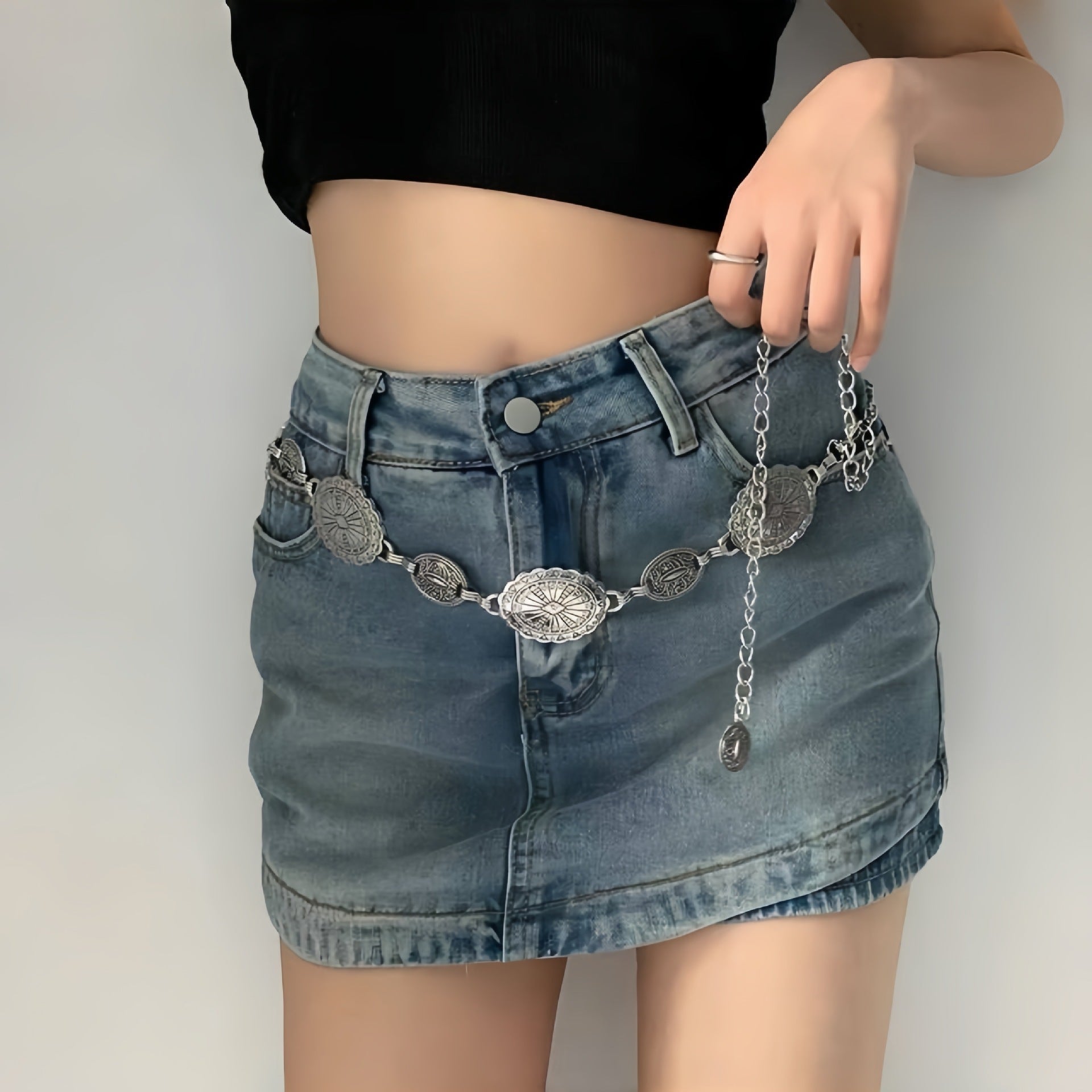 Large & Small Piece Waist Chain Silver Set Of 4 Bohemian Ethnic Style Metal Chains Versatile Fashion Belts For Dresses Shirts Body Chains