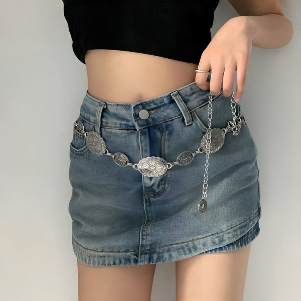 Large & Small Piece Waist Chain Silver Set Of 4 Bohemian Ethnic Style Metal Chains Versatile Fashion Belts For Dresses Shirts Body Chains