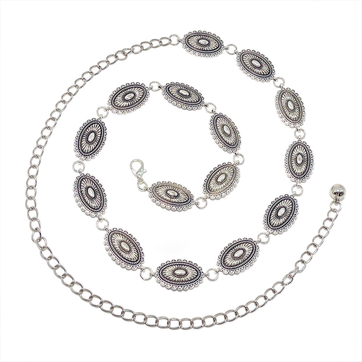 Little Daisy Waist Chain Silver 12 Pieces Set Of 4 Bohemian Ethnic Style Metal Chains Versatile Fashion Belts For Dresses & Shirts Body Chains