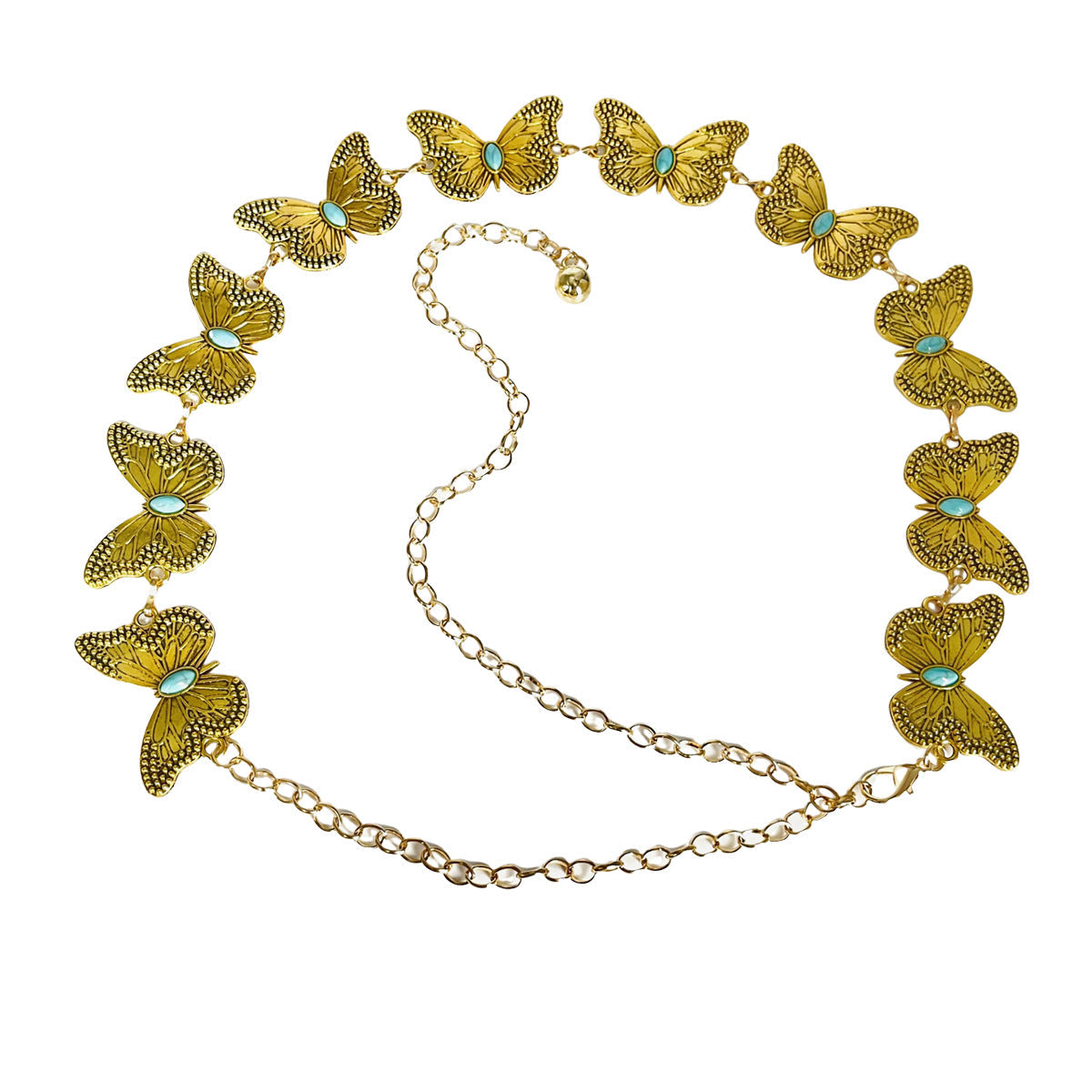 Set Of 4 Turquoise Butterfly Belt Chain Bohemian Ethnic Style Metal Waist Chains Gold Body Chains