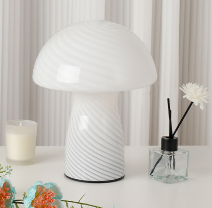 Stripe Pure White Retro Swirl Glass Mushroom Table Lamp Led Bedside Night Light Night Lights