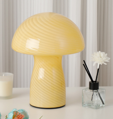 Stripe Pure Yellow Retro Swirl Glass Mushroom Table Lamp Led Bedside Night Light Night Lights