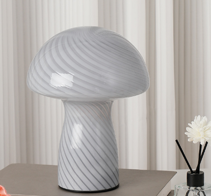 Stripe Pure Grey White Retro Swirl Glass Mushroom Table Lamp Led Bedside Night Light Night Lights