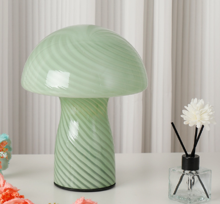 Stripe Pure Green Retro Swirl Glass Mushroom Table Lamp Led Bedside Night Light Night Lights
