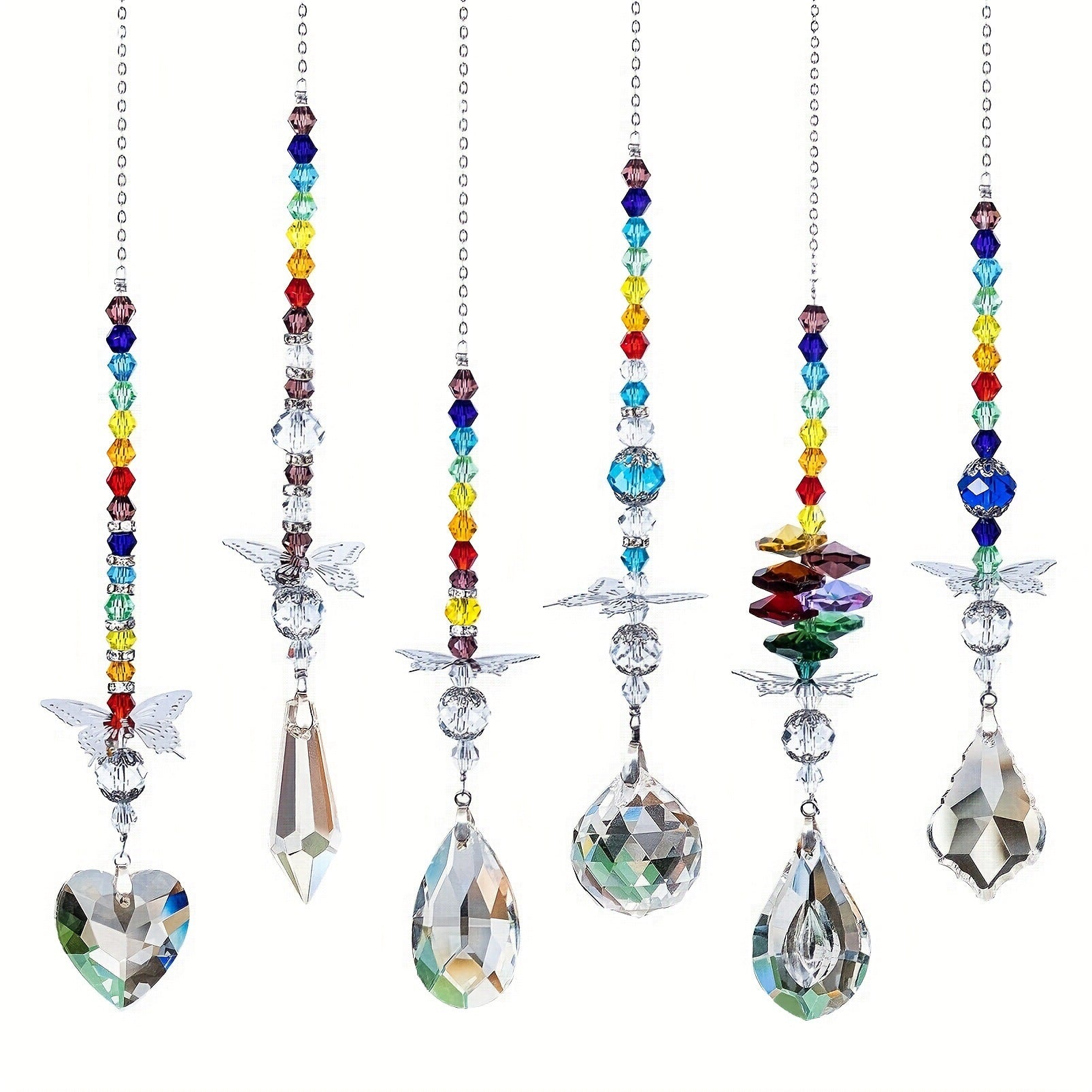 Set Of 6 Crystal Suncatcher Hanging Ornaments Butterfly Star Moon Prism Window Decor Night Lights