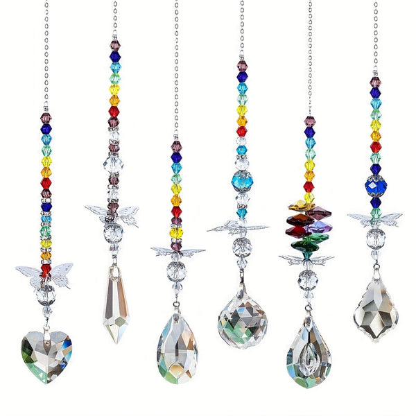 Set Of 6 Crystal Suncatcher Hanging Ornaments Butterfly Star Moon Prism Window Decor Night Lights